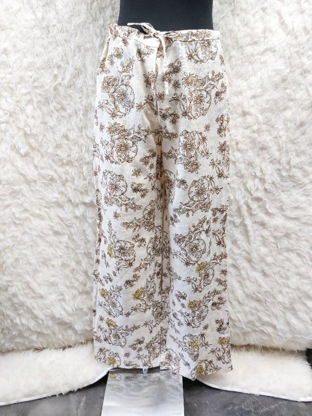 Olsen Europe Women's 100% Linen Floral Botanical Print Draw String Pants Size 6